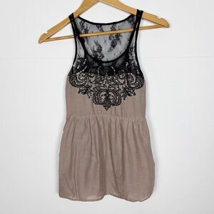 Miss Me Babydoll Top Size Small Black Lace Sequin Cotton Silk